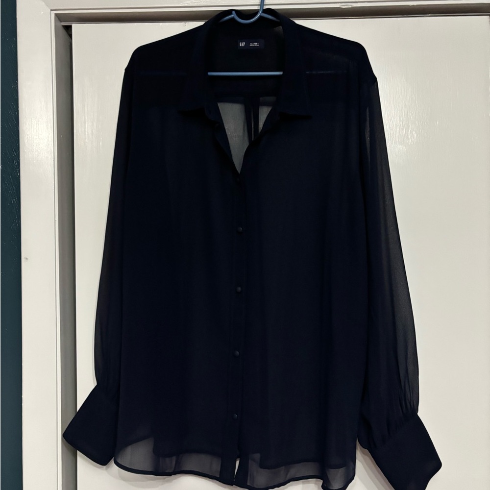 GAP Navy blue sheer long sleeve top